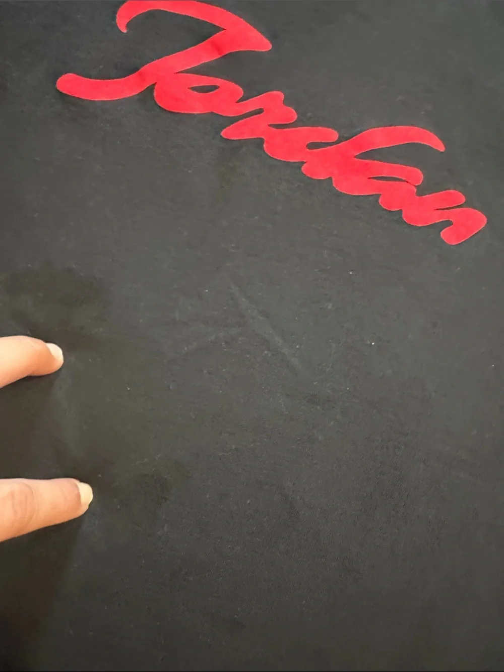 Jordan (Sz Small) Black Short-Sleeve Tee with Red Script Logo